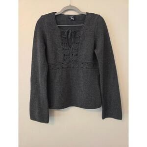 American Eagle 100% Lambswool Tie Front Sweater Boho Minimalist (M)